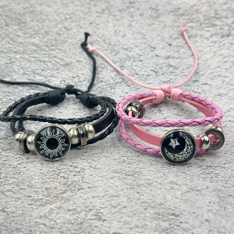 Gelang Tenun Batu Permata Waktu Stainless Steel HY Cross-Border Pecinta Matahari dan Bulan Gelang Pa