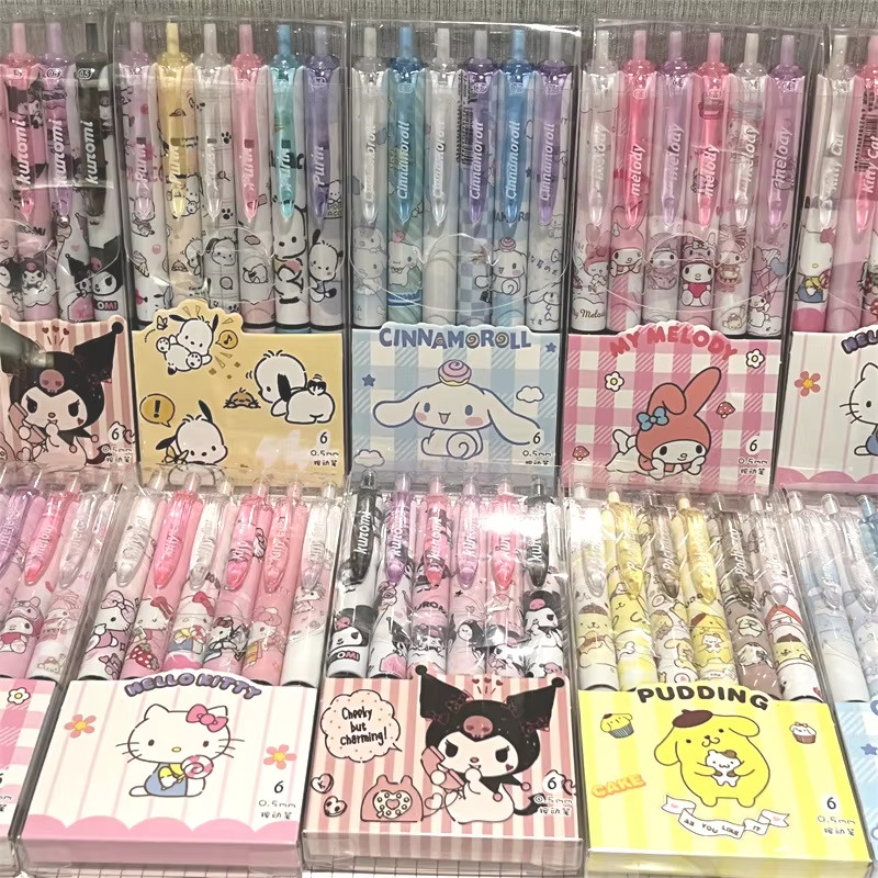 

6Pcs Sanrio Kuromi Cinnamoroll Pen Set - Click Gel Pens with Case, Cute Cartoon Writing Tools for School Study Gift