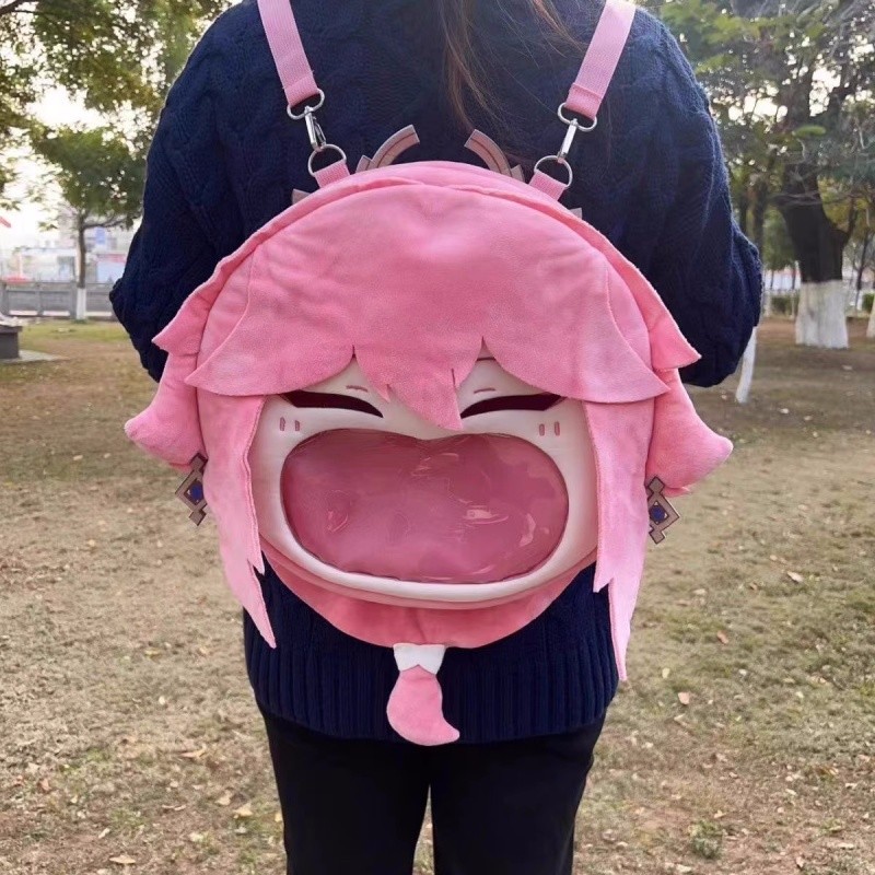 Anime  Genshin Impact Yae Miko Transparent Plush Backpack Messenger Bags Shoulder Bag