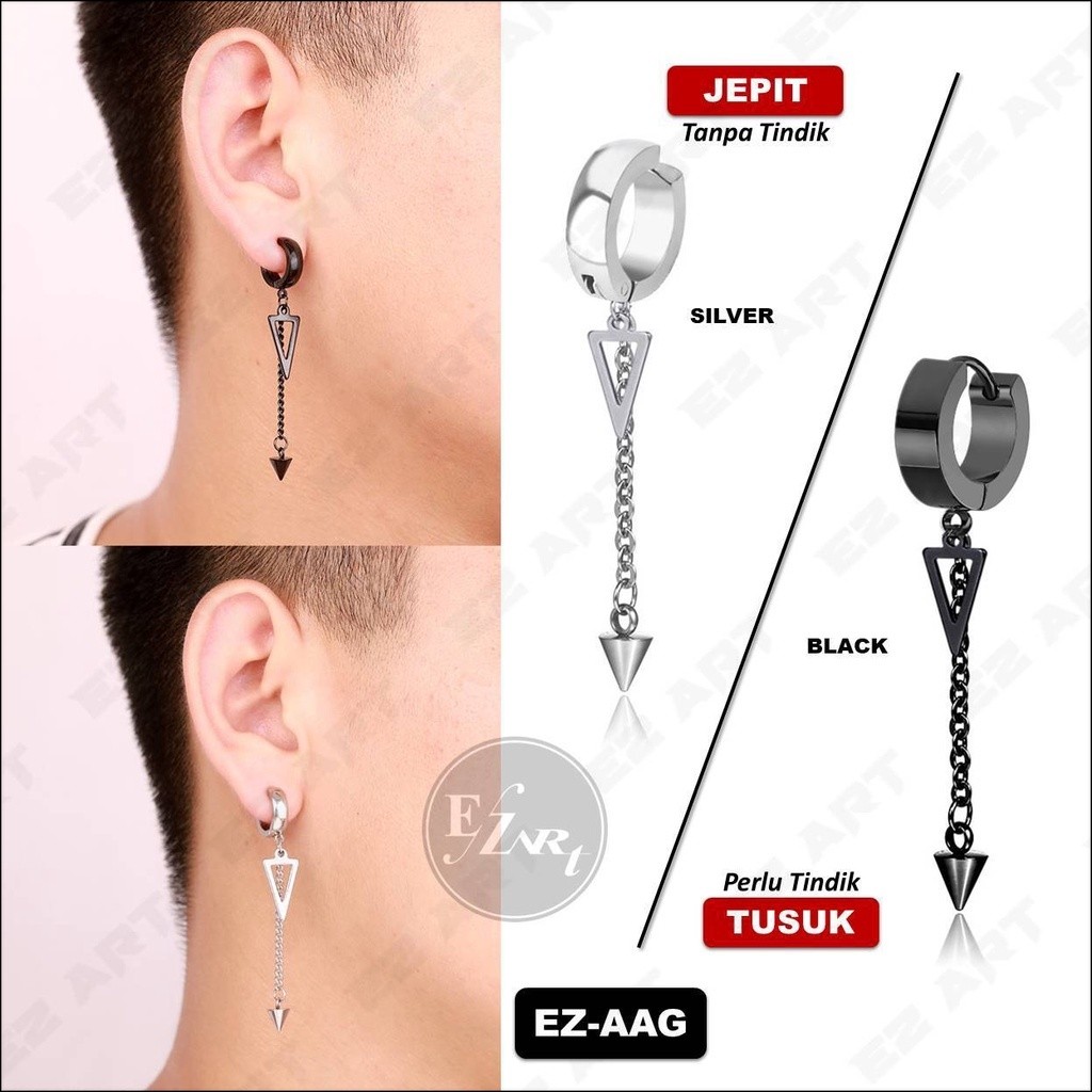 1Pc EZ-AAG ANTING KOREA JEPIT / TUSUK SEGITIGA SPIKE TRIANGLE SILVER STAINLESS STEEL PRIA WANITA EZ 