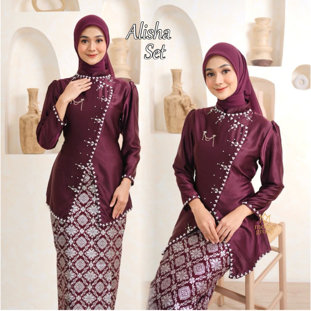 Alisha One Set [Terbaru]  Baju Kurung Melayu Rok Songket Modern - Kurung Kekinian Kondangan 2025