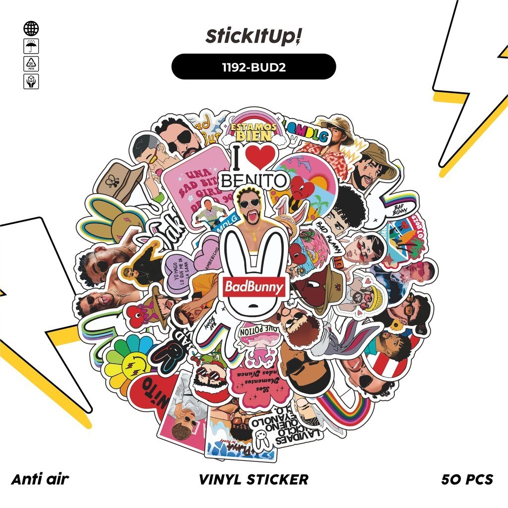 

COD✨ 100 Pcs Stiker Bad Bunny v2 Lucu Aesthetic Vynil Waterproof untuk Freebies Sticker Buku Journal Casing HP Laptop