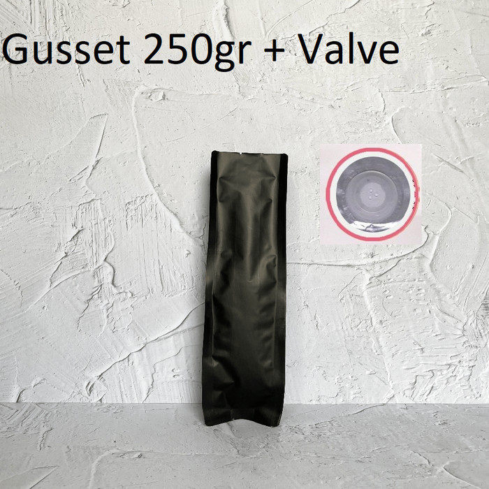

Kemasan Gusset Kopi Quad Seal 250gr + VALVE HITAM TEBAL PREMIUM IMPORT - Hitam