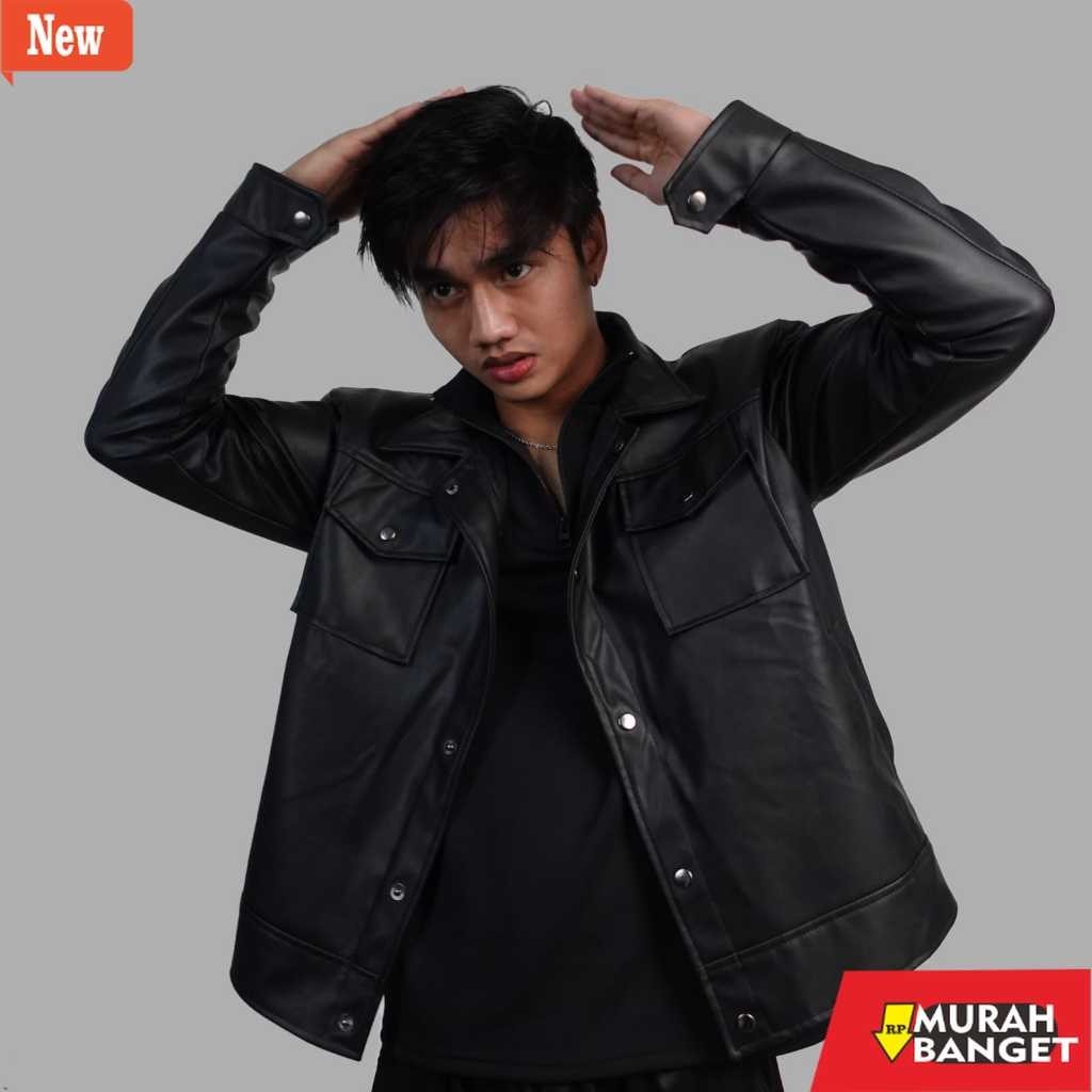 jaket kulit pria garut Trucker X borg jaket semi kulit pria wanita Classic Outfit Kancing