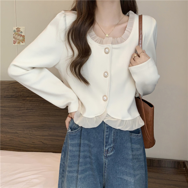 QH ABESTONE Sweater Rajut Lengan Panjang Wanita Ala Korea Kardigan Rajutan Tambal Sulam Pendek