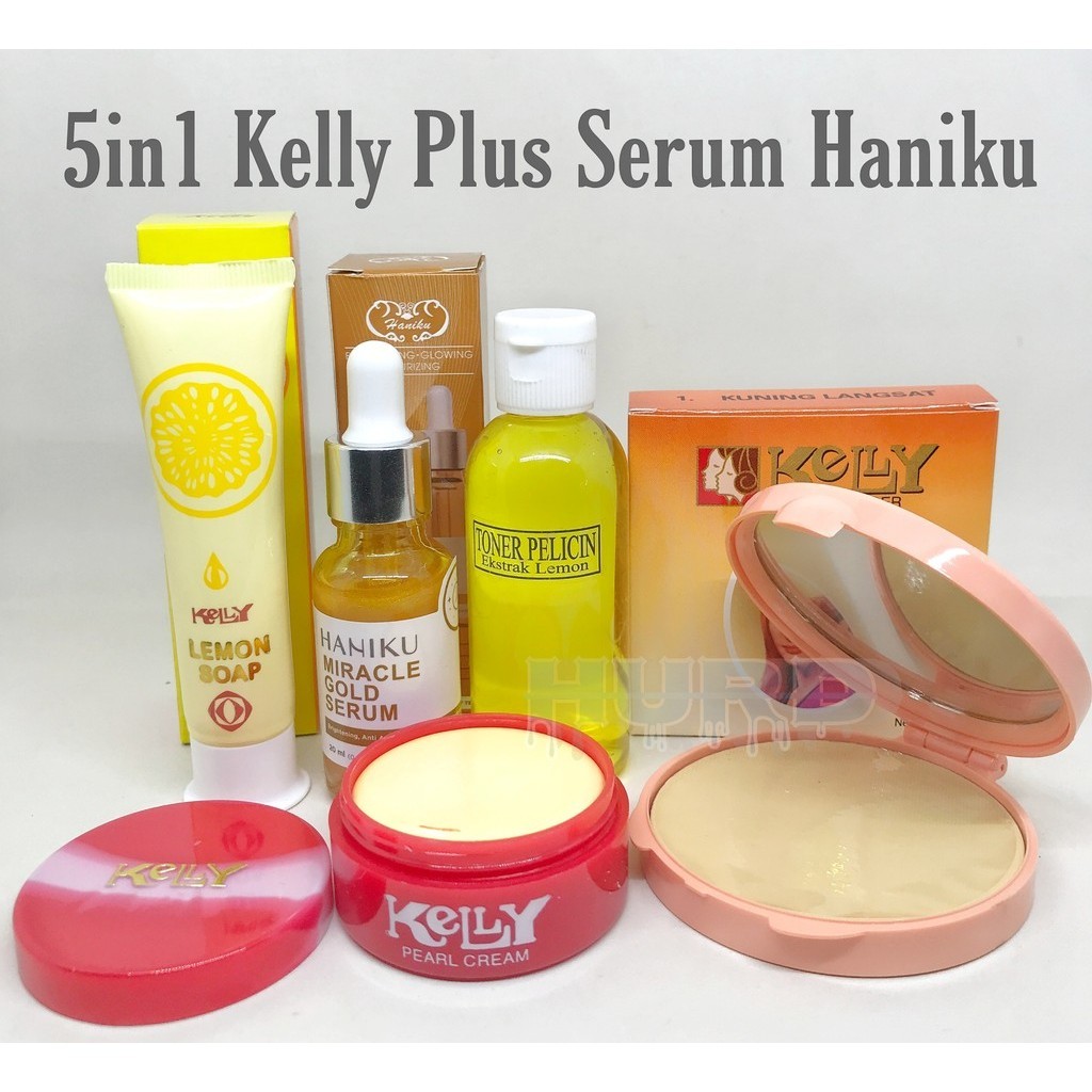 Paket 5 in 1 Kelly Cream 15gr Lemon Soap 25gr Bedak Toner Pelicin Serum Haniku Gold Ori