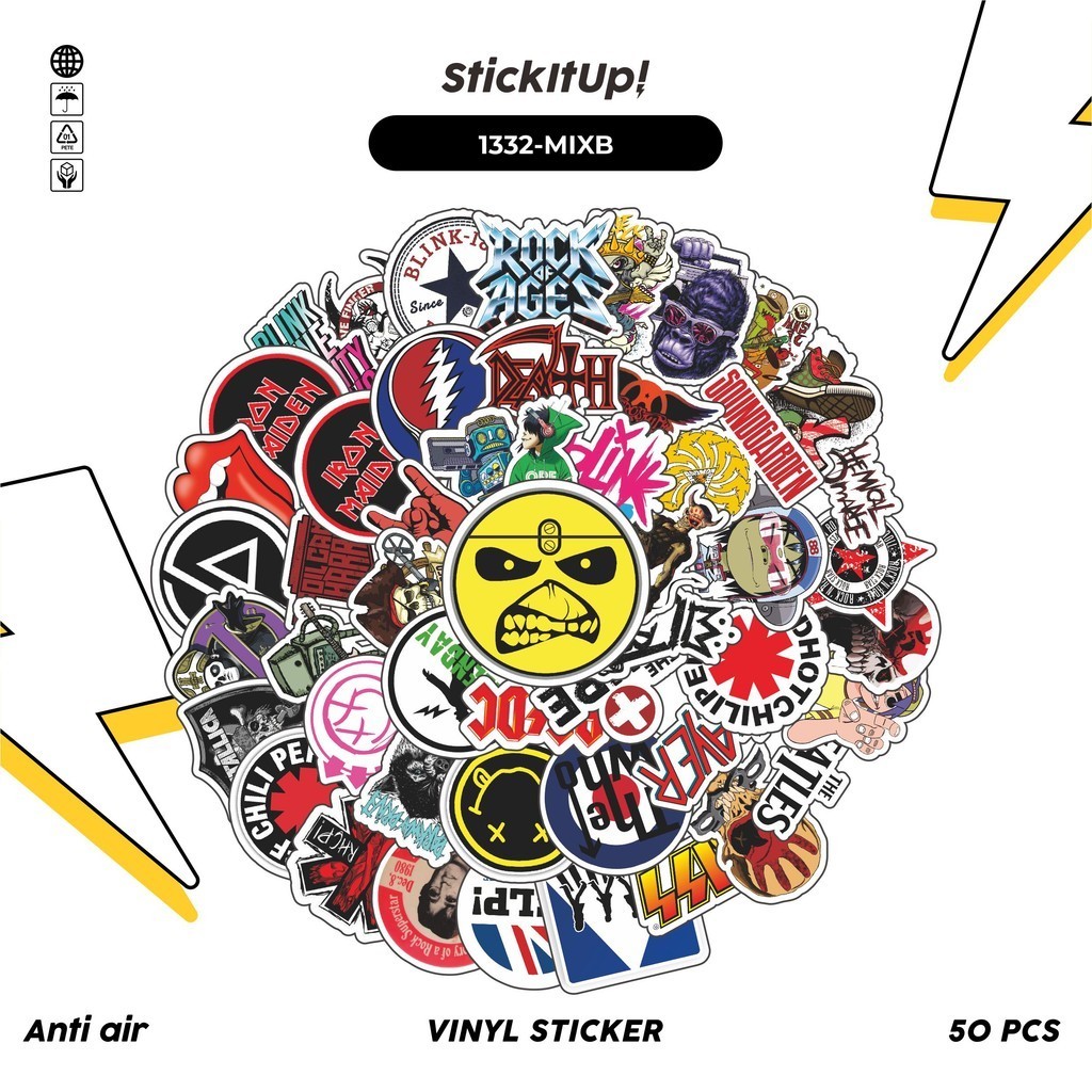 

COD✨ 100 Pcs Stiker Pack Mixed Rock Band Q-1 Mini Diary Manual Lucu Aesthetic Vynil Waterproof untuk Freebies Sticker Buku Journal Casing HP Laptop