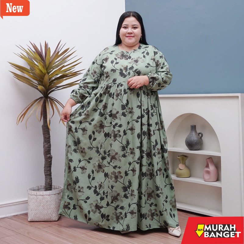 gamis kekinian tahun 2024 MIDI DRESS RAYON PREMIUM LD 130 JUMBO KOREAN STYLE BIG SIZE LD 130BEST SEL