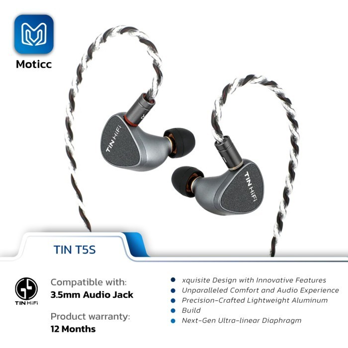 TINHIFI T5S TIN HIFI High Definition Balanced Hi-Fi Earphone IEMs In Ear Monitor with Detachable IEM