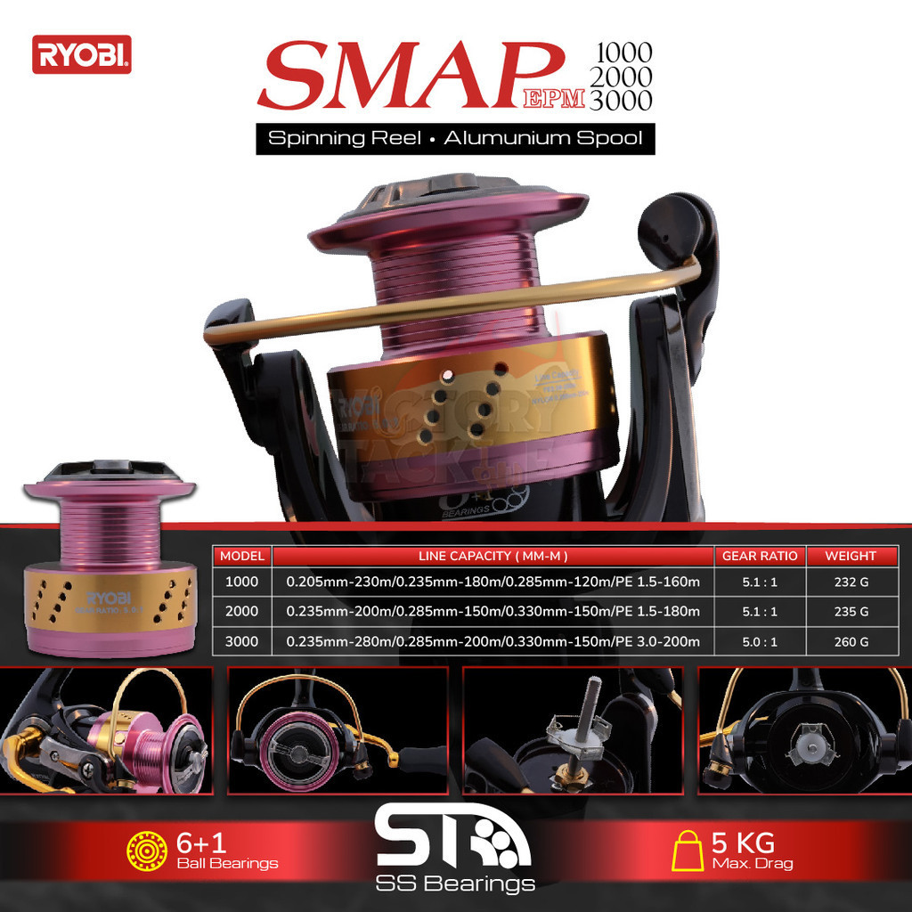 REEL PANCING RYOBI JAPAN SMAP EPM REEL POWER HANDLE METAL SPOOL UKURAN 1000 2000 3000 4000 8000 Pusa