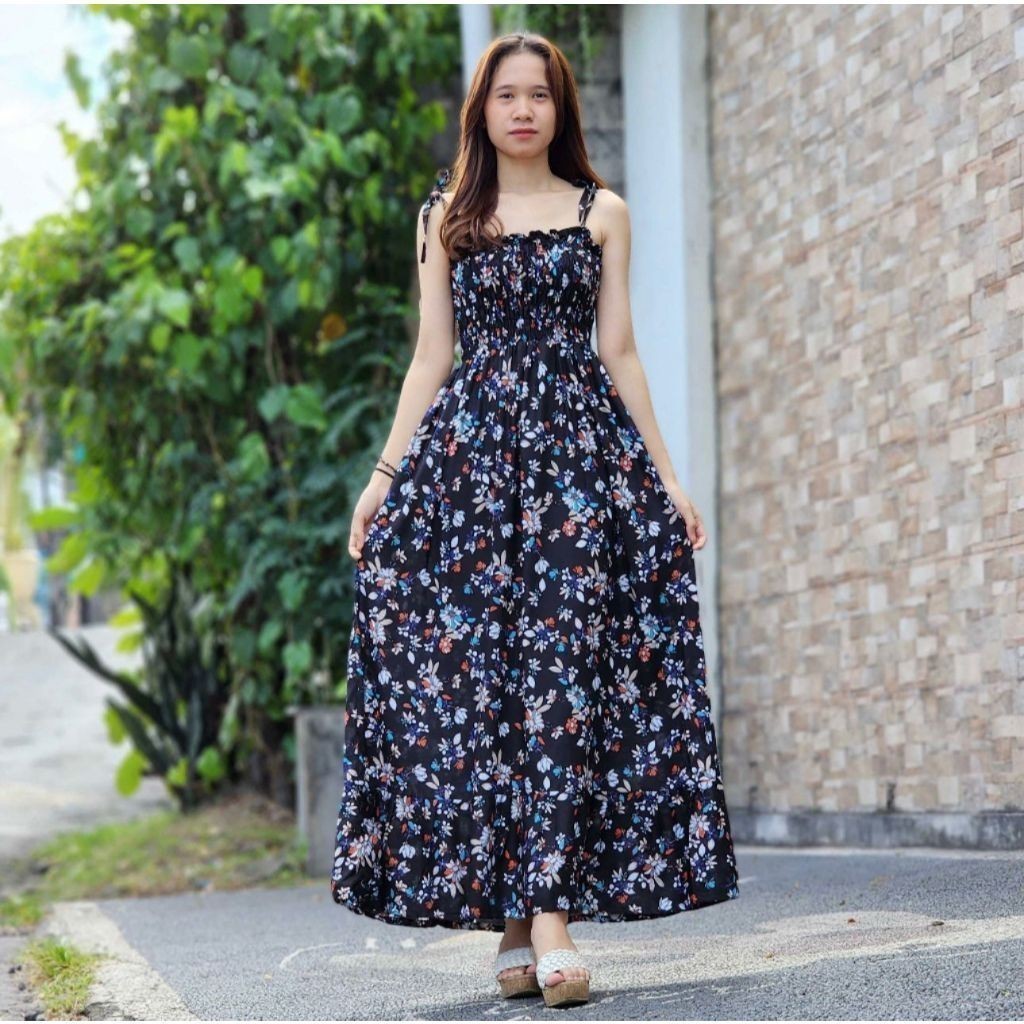 W & K - ZPF MIDI DRESS FLOWER WANITA MONA / CANDAKENSI DRESS TALI / Maxy Dress Tali Kecil / Outfit W