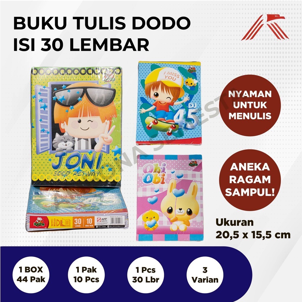 

Buku Tulis Dodo isi 30 Lbr @10 Pcs