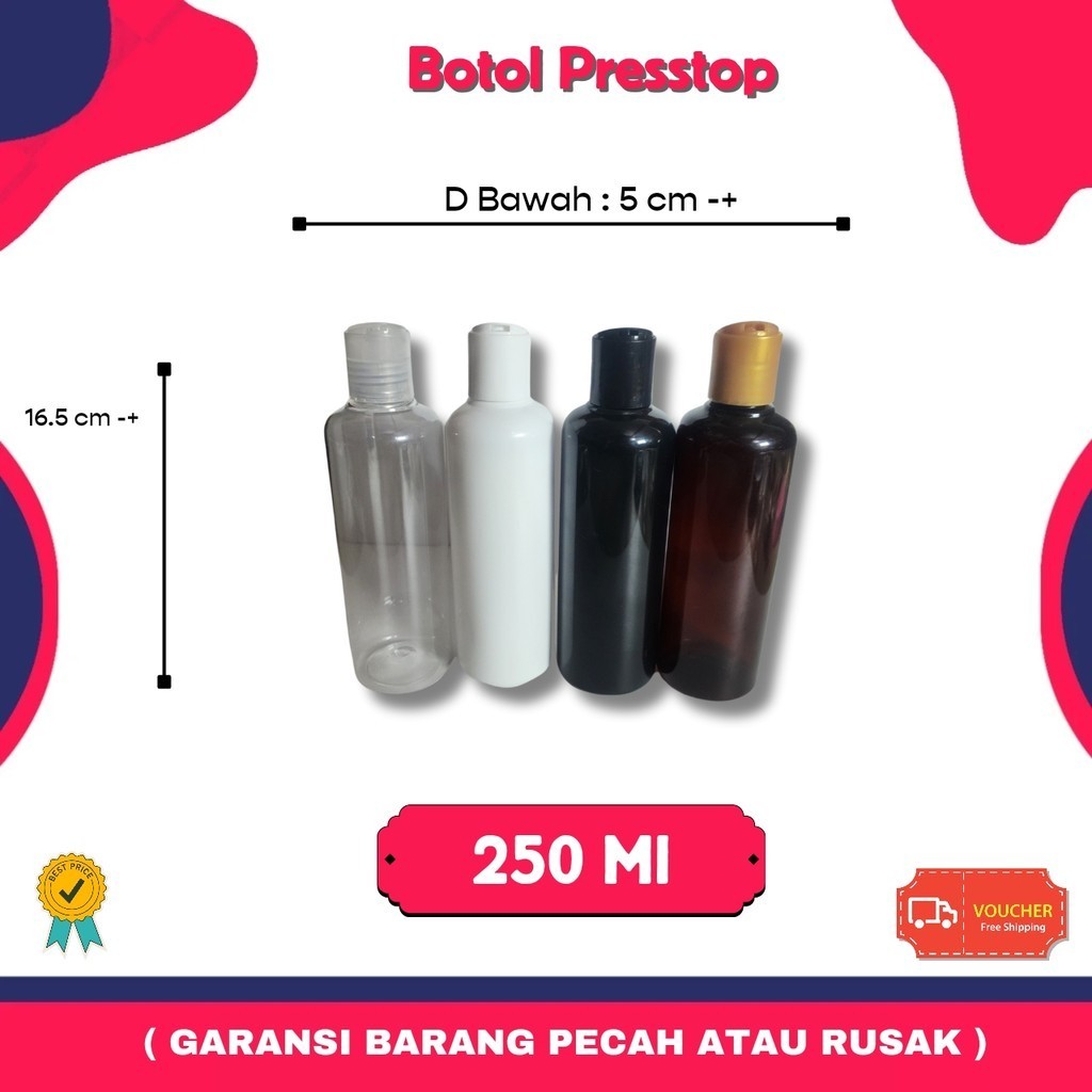 Botol Presstop 250ml Pet | Botol BR Kosmetik Skincare Pet 250 ml