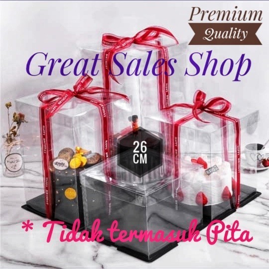 

promo ✨ -Cake Box Dus Kue Bening Kotak kue Clear Transparan Mika PET 26 CM - Silver, P26 x L26 x T24