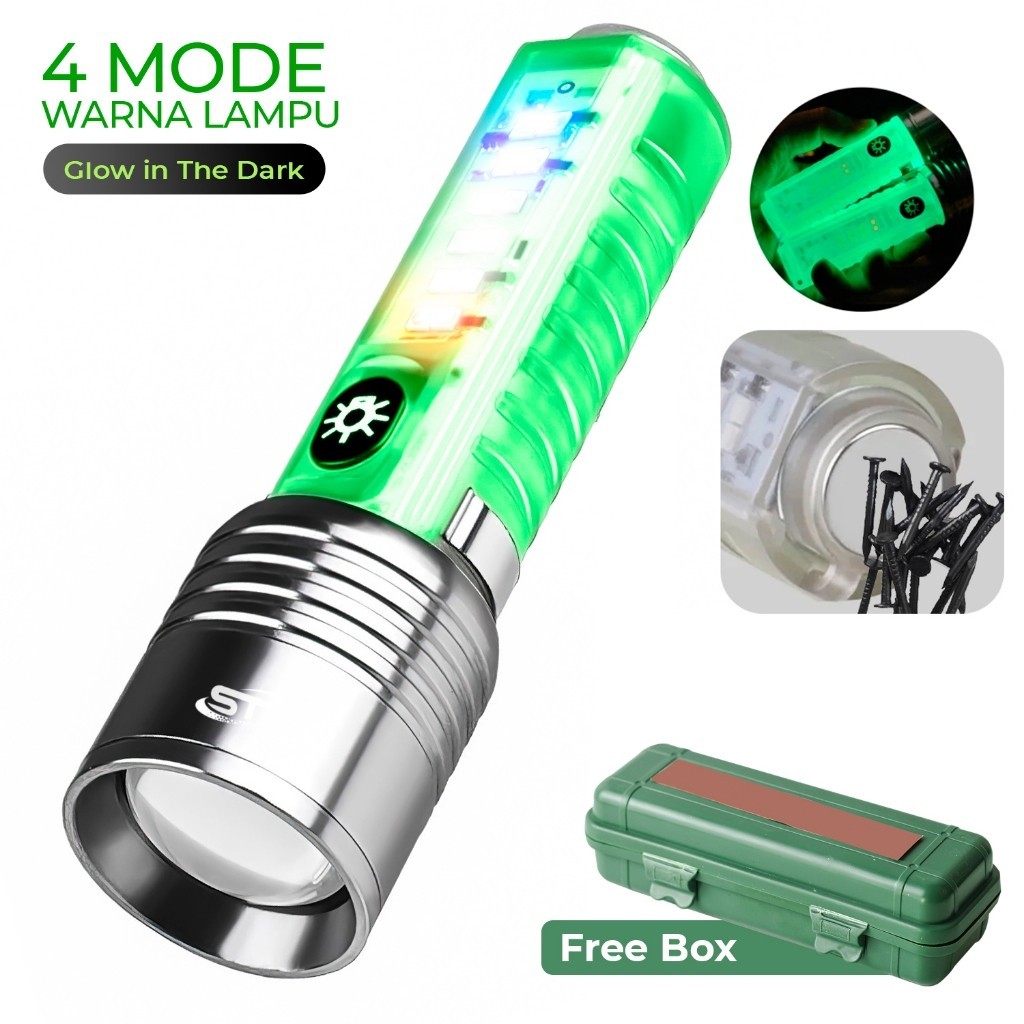 Senter Maghnet Zoom in out Cas 8 Mode Warna 30W Waterproof Flashlight 520A