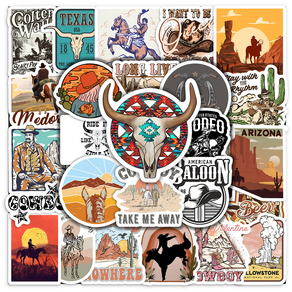 

Western Cowboy Stickers Vintage Cool Style DIY for Laptop Luggage Refrigerator Phone Cup Skateboard Child Toy Waterproof PVC