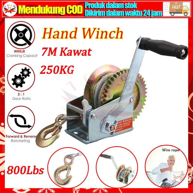 800lbs Mesin Derak Manual Tangan Hand Winch Manual Boat Winch 8M Caravan Panjang Tali Laut Menarik T