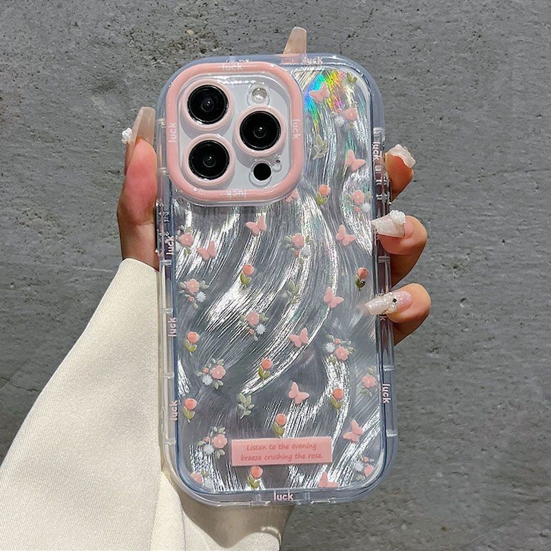 Bunga Kupu-kupu Cermin Transparan Lucu Case hp iPhone 11 PRO MAX XS XR 12 13 14 15 PLUS