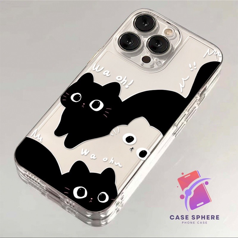 Casing Iphone Kucing Hitam Putih Lucu Premium Case Iphone 13 12 11 PRO MAX 14 15 PLUS XS XR 6+ 7+ 8 