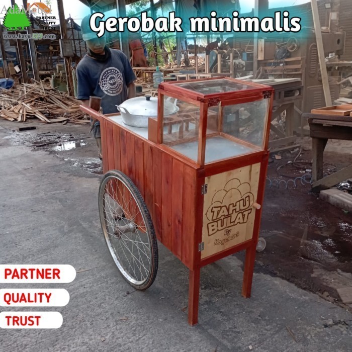 gerobak keliling - thu bulat - cilok / full kayu gerobak minimalis murah terlaris