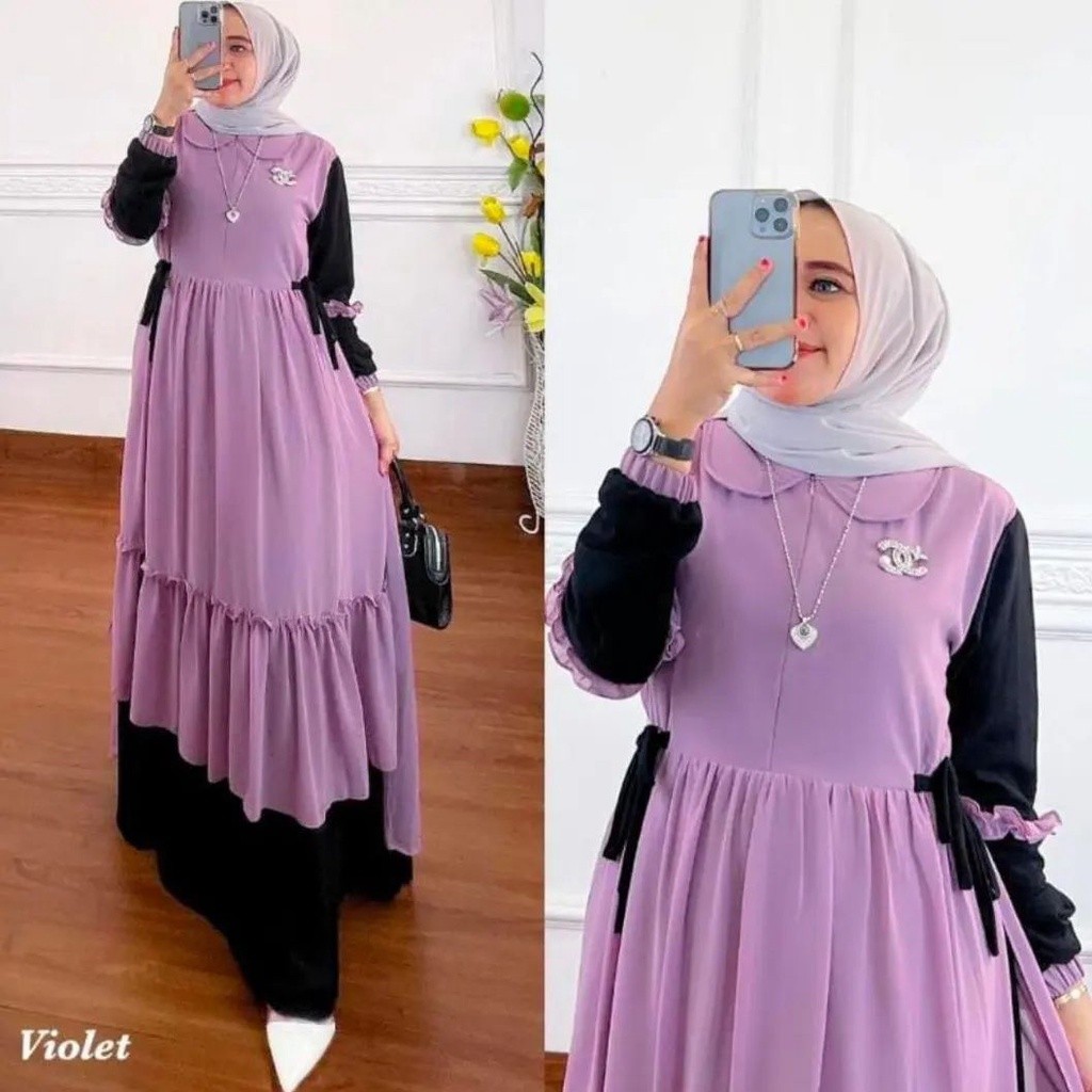 Gamis terbaru Prianka Maxy Long Dress Jumbo Gamis Resleting Depan Ootd Wanita  Style Kekinian Dress 
