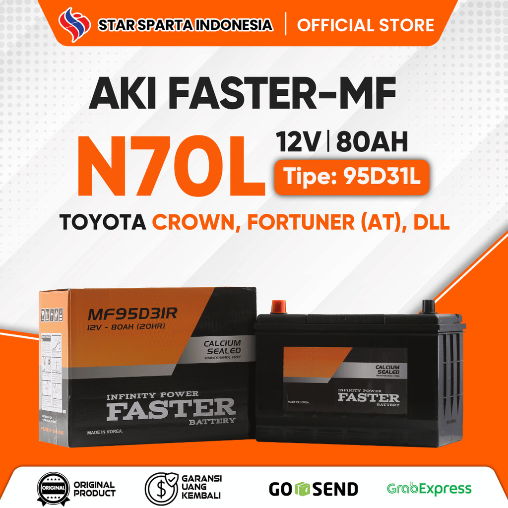 Faster MF - Aki N70L 12V 80Ah untuk Toyota Crown, Fortuner (AT)