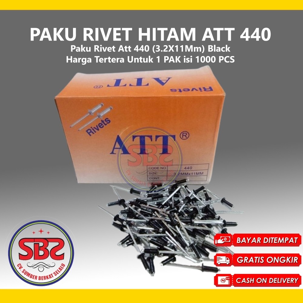 ATT Paku Rivet 435, 440 dan 550 HITAM 1 Box Isi 1000pcs HITAM - Paku Rivet Hitam / Black