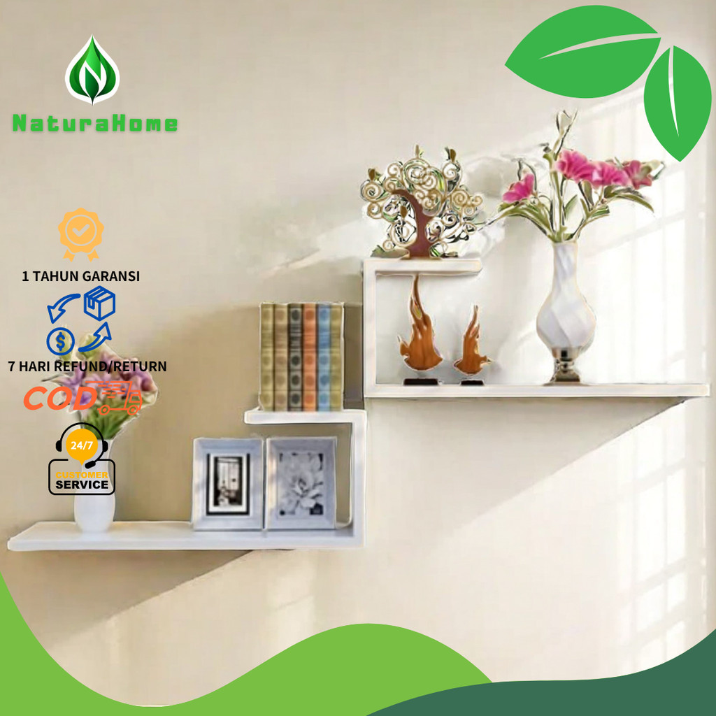 NaturaHome - Rak Ambalan Hiasan Dinding Kotak Kecil 1 PCS Rak Dinding Gantung Penyimpanan Vas Bunga 