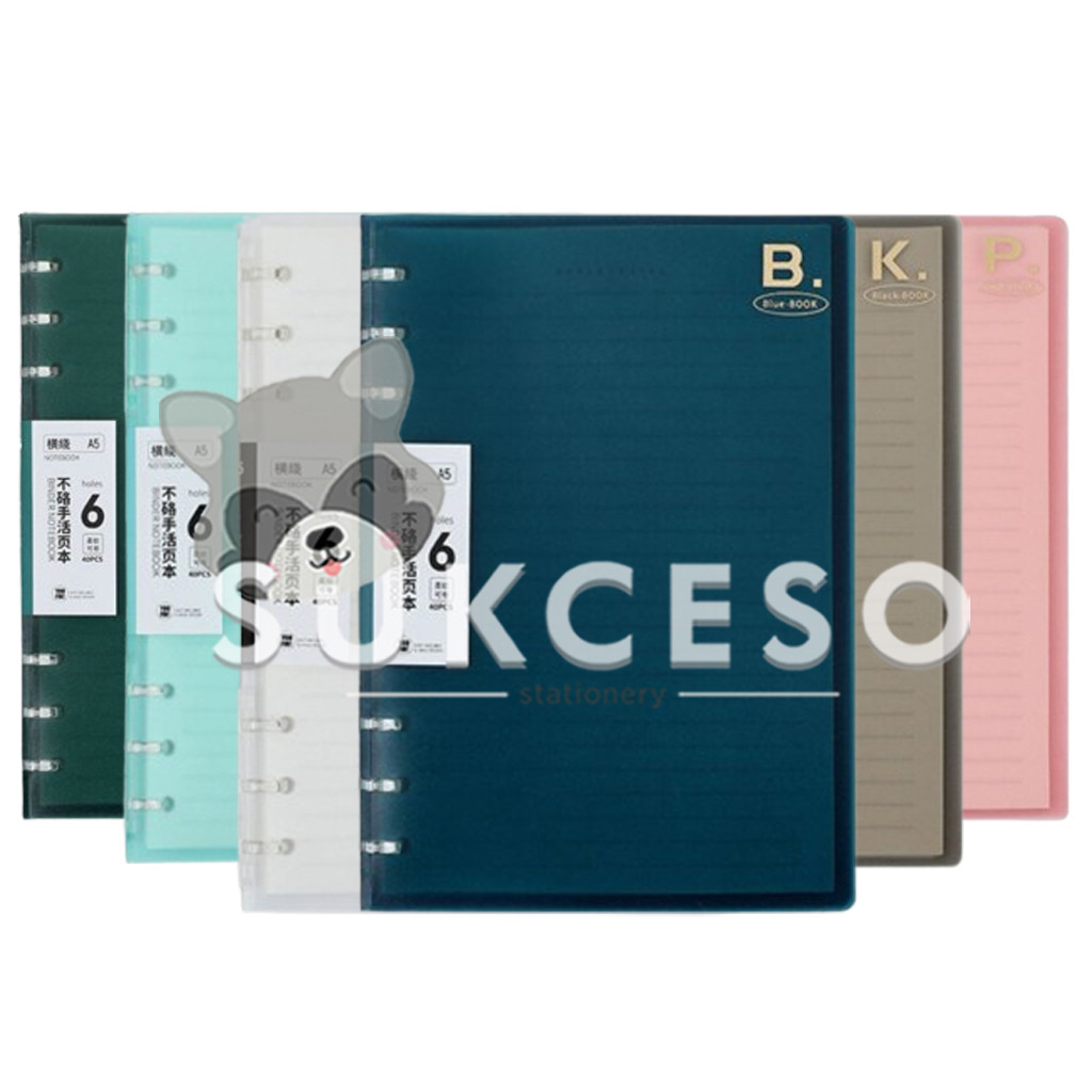 

Soft Cover 6 Ring Slim File Binder A5 / Buku Catatan Loose Leaf 6 Lubang Kwarto
