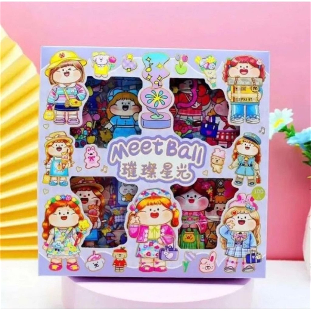

(1 BOX 100 LEMBAR) Stiker Sticker Meet Ball kualitas diatas Momo motif kartun korea aesthetic lucu anti air waterproof transparan decoration dekorasi scrapbook