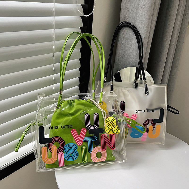 Tas Tenteng Wanita LV Transparan Bahan PVC