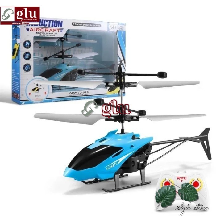 Mainan Helikopter Remote Control dan Sensor Tangan USB Cas - Biru