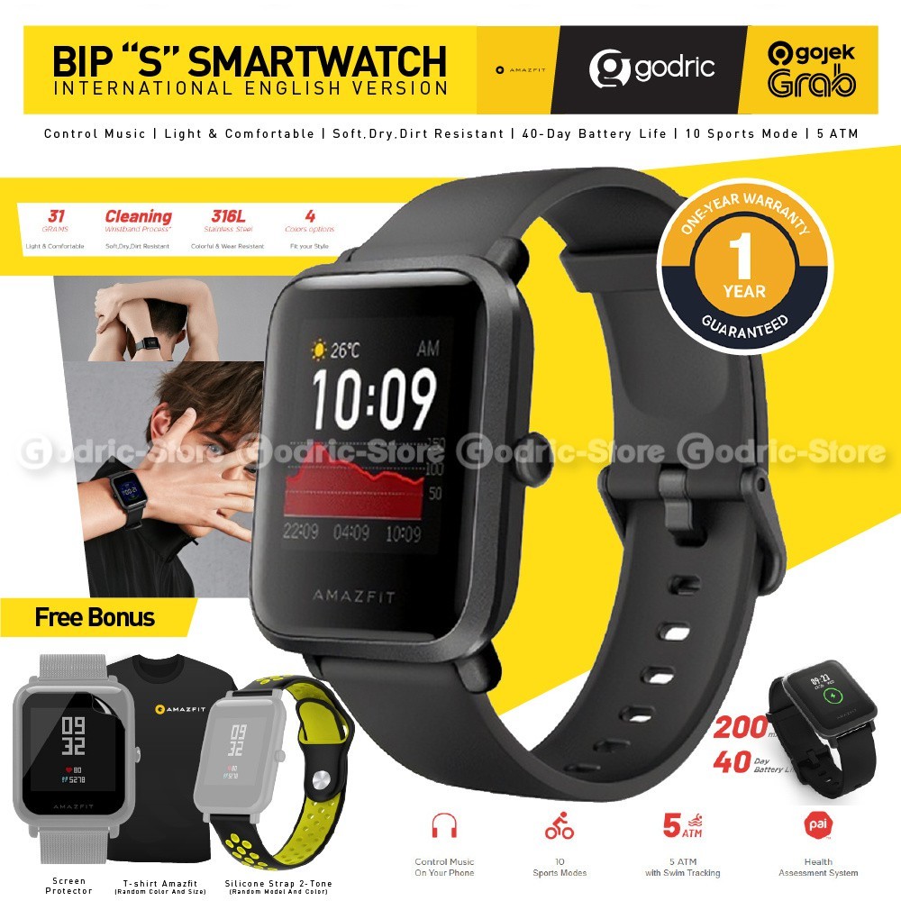 PAKET BUNDLE AMAZFIT BIP S (Versi S) Smartwatch Versi International GRS RESMI