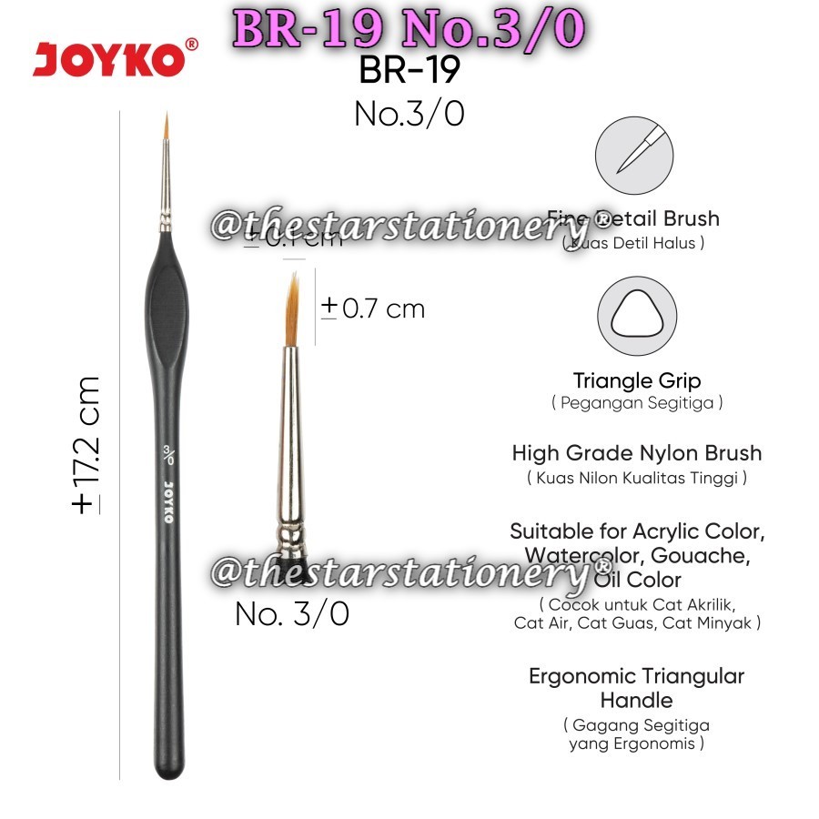 

(1 Biji) GROSIR Kuas Cat Air Joyko BR-19 No.3/0 Brush Kuas Cat Air Joyko BR-19 Ergonomic Triangular