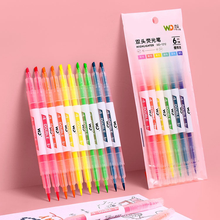 

CODSpidol Highlighter ujung 6 Pcs/Pak 12 warna Pastel Colour Pen Journal Marker Pen Alat Tulis Replacement Stabilo gs