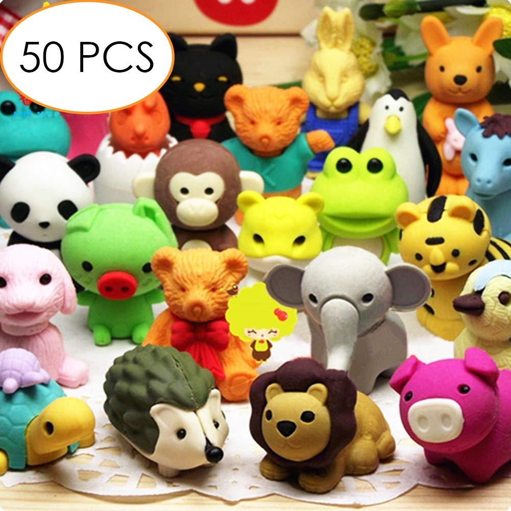 

50 Pcs Cute Animal Lion Elephant Monkey Pig Shape Rubber Eraser Student Learning Stationery For Child Erasers Classroom Prizes