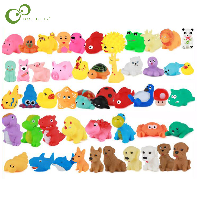 13Pcs/lot Cute Mixed Random Animals Soft Rubber Float Squeeze Sound Squeaky Bathing Toys For Baby GY