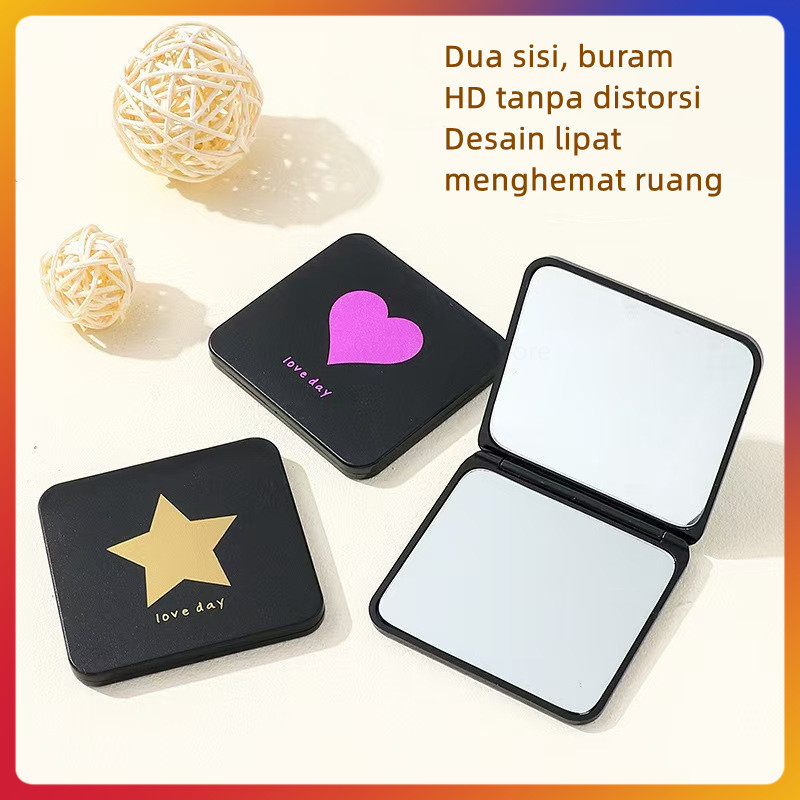 Cermin lipat dua sisi persegi/cermin rias lipat kaca mini/cermin rias portabel.