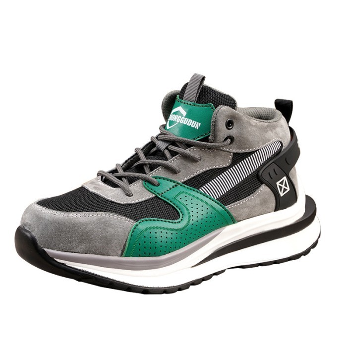 Sepatu Safety Boot Anti Paku Ujung Besi Sporty Original Safety Shoes berat ringan warna abu hijau fa