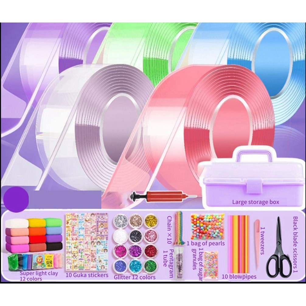 

Multicolored Nano Tape Bubble Kit,9.84FT Nano Tape Bubble for Kid Double Sided Tape Bubble Super Elastic Bubbles DIY Kit