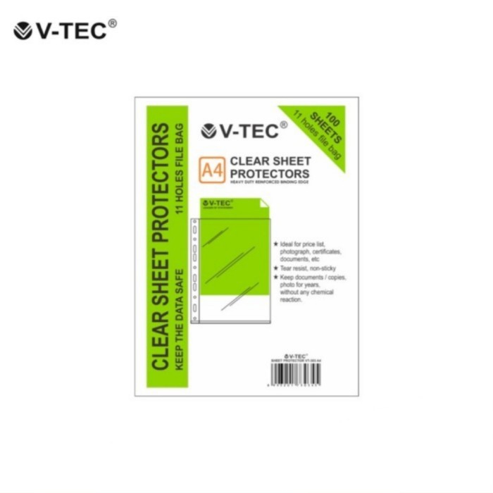 

V-TEC Clear Sheet Protectors PP Pocket VT-303 A4 (1 Pack isi 100s)