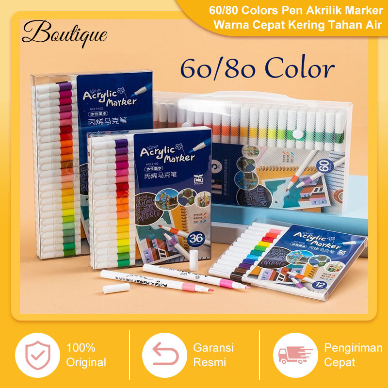 

60/80 Colors Pen Akrilik Marker Warna Cepat Kering Tahan Air / Spidol Acrylic Painter / Menggambar Kreativitas Seni Edukasi Anak