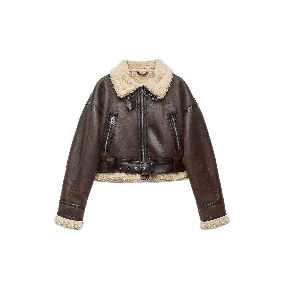 

Ailegogo Autumn Winter Women Warm Loose Faux Lamb Fur Short Coat Streetwear Female Retro Zipper Spliced Coat Outwear