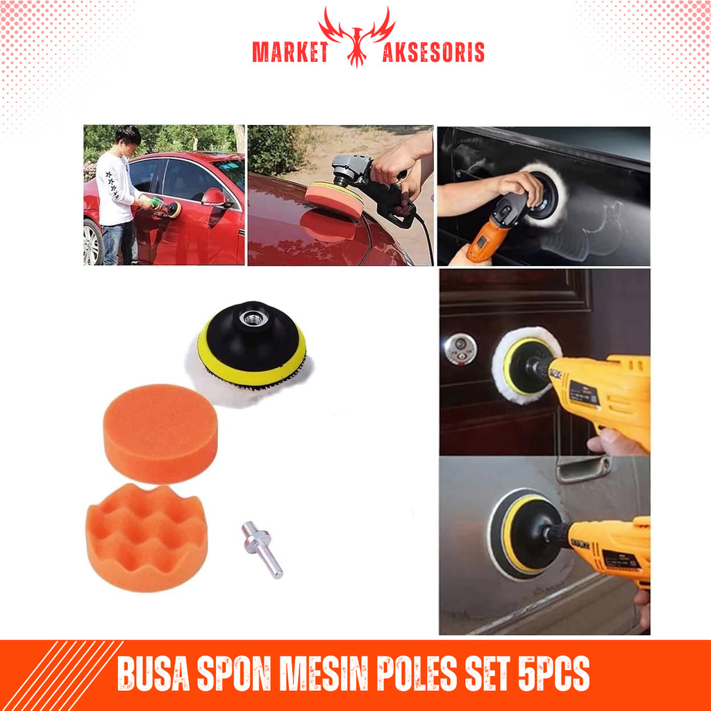 Busa Spon Mesin Poles 5pcs SET Wool Foam Pad Velcro Alat Adapter Polisher Mesin Bor Poles Pembersih 