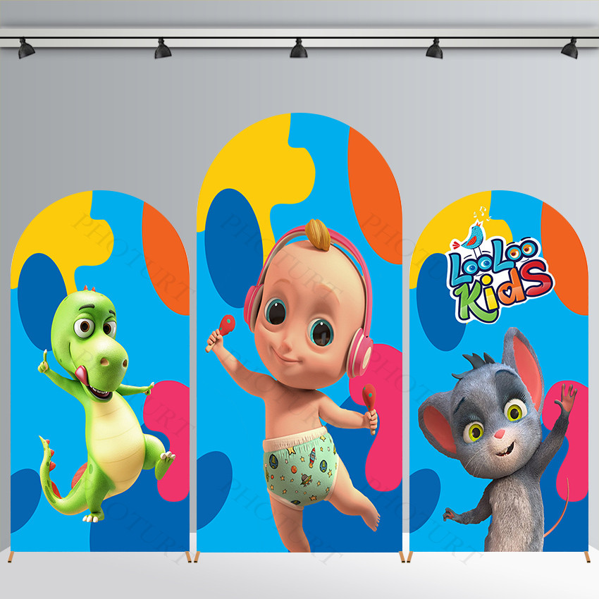 Arch LooLoo Kids Background Boy Birthday Party Baby Shower Backdrop Green Dinosaur Polyester Arch Ba
