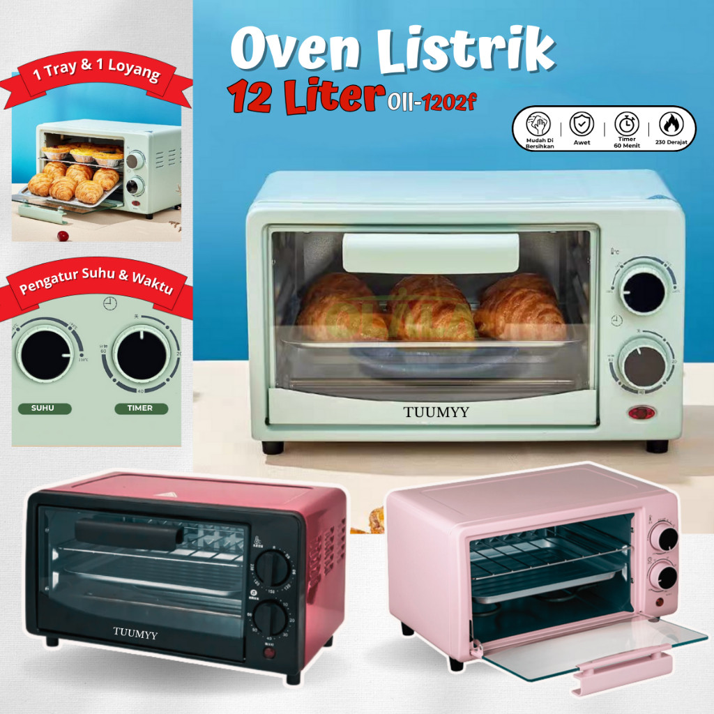 OVEN PEMANGGANG ELEKTRIK MULTIFUNGSI 12L TUUMYY WARNA PASTEL OLL-1202F