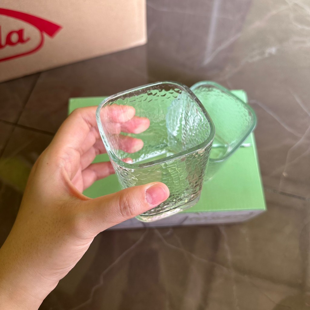 Gelas Kotak Motif / Gelas Kaca Cantik / Gelas Kaca Beling Mewah Transparan