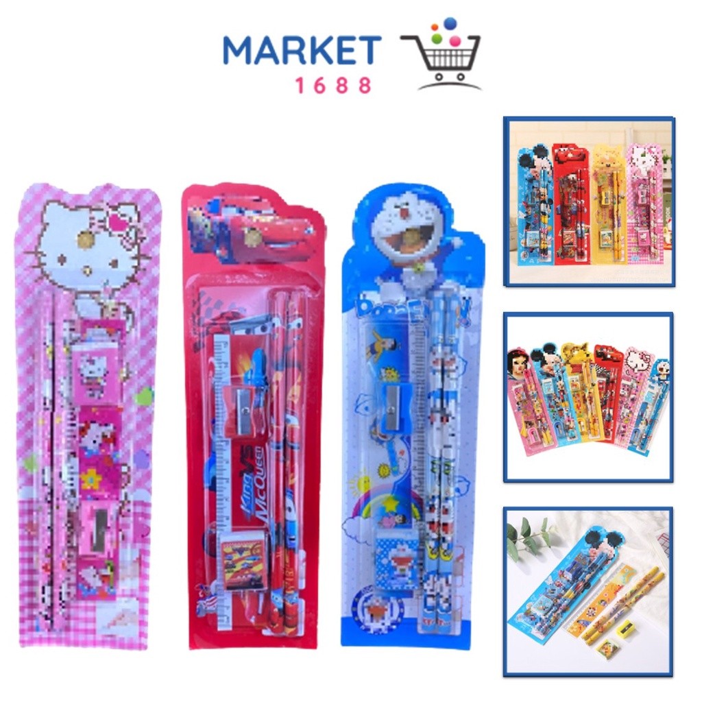 

Market1688 Stationery Set 5 in 1 Alat Tulis Anak Sekolah Penghapus penggaris Pensil Serutan Karakter Lucu