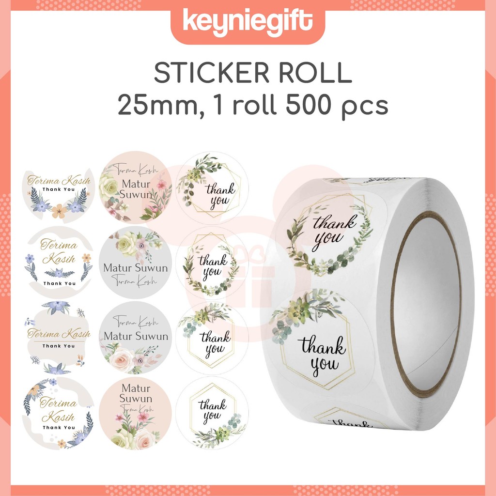 

500 Pcs Stiker Label Thank You 2.5cm Sticker Roll Terima Kasih Warna Tempelan Ucapan SS001