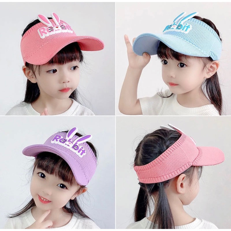 Topi anak motif kelinci Visor sunshade rabbit hat sport topi olahraga anak perempuan